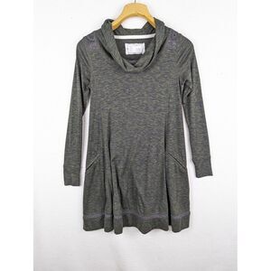 Saturday Sunday Anthro Tunic Dress Green Crochet Detail XS Cowl Neck Flared